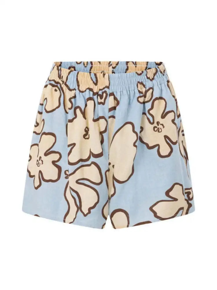 Printed Button Up Shirt and Shorts Set