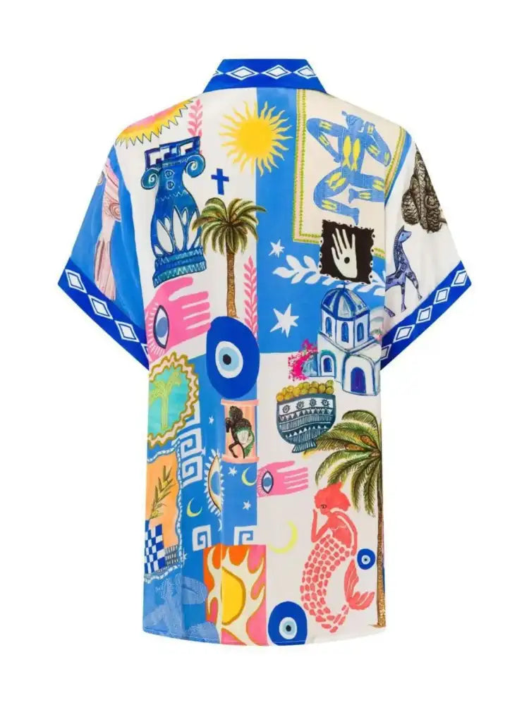 Printed Button Up Shirt and Shorts Set