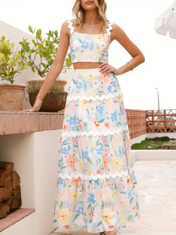 Printed Cami and Maxi Skirt Set