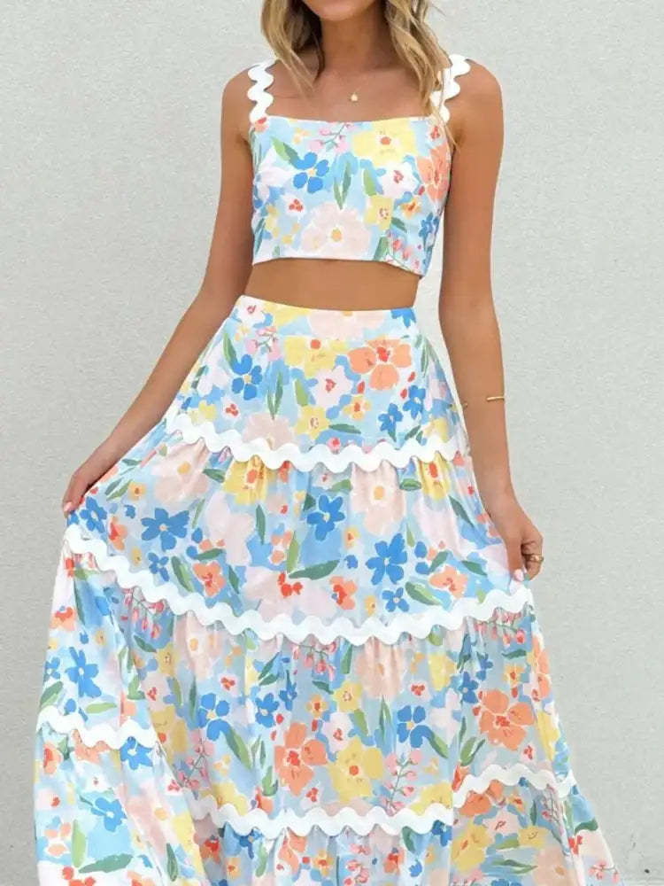 Printed Cami and Maxi Skirt Set