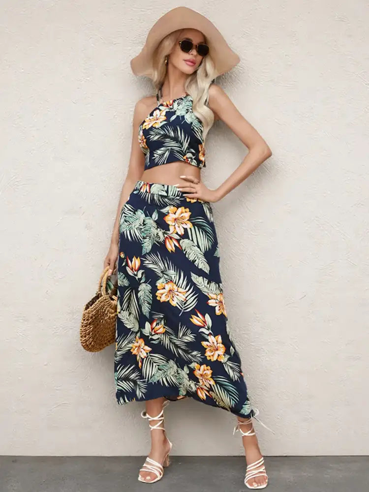 Printed Cami and Midi Skirt Set