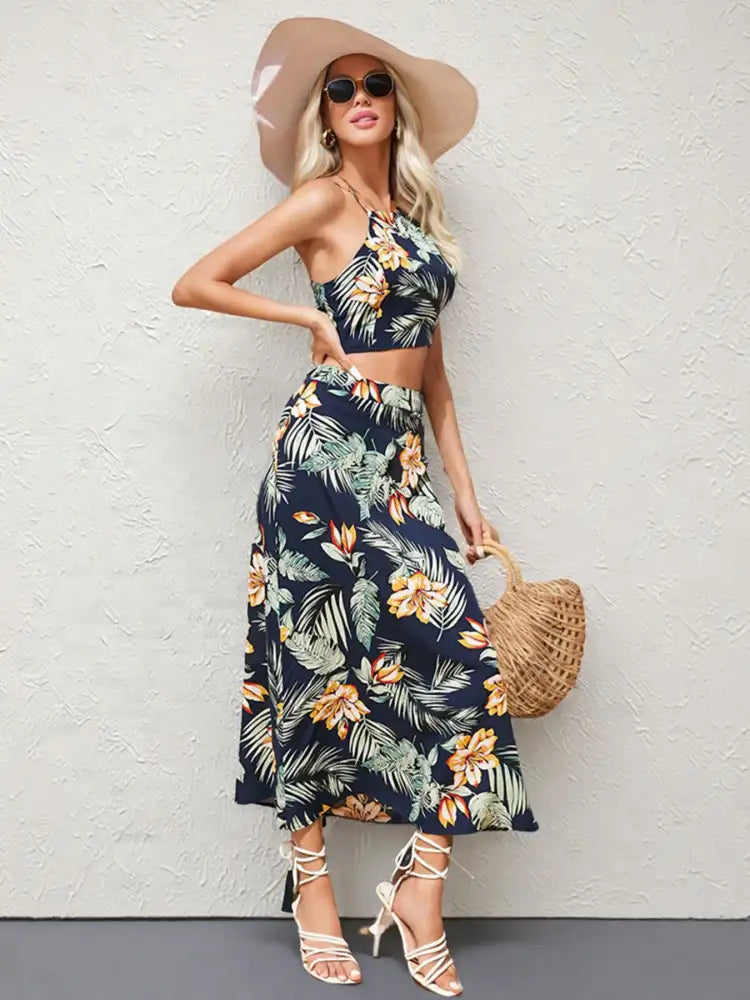 Printed Cami and Midi Skirt Set