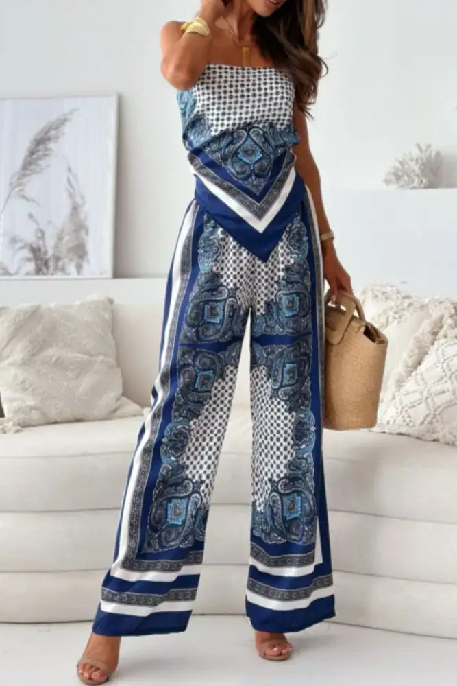 Printed Cami and Wide Leg Pants Set