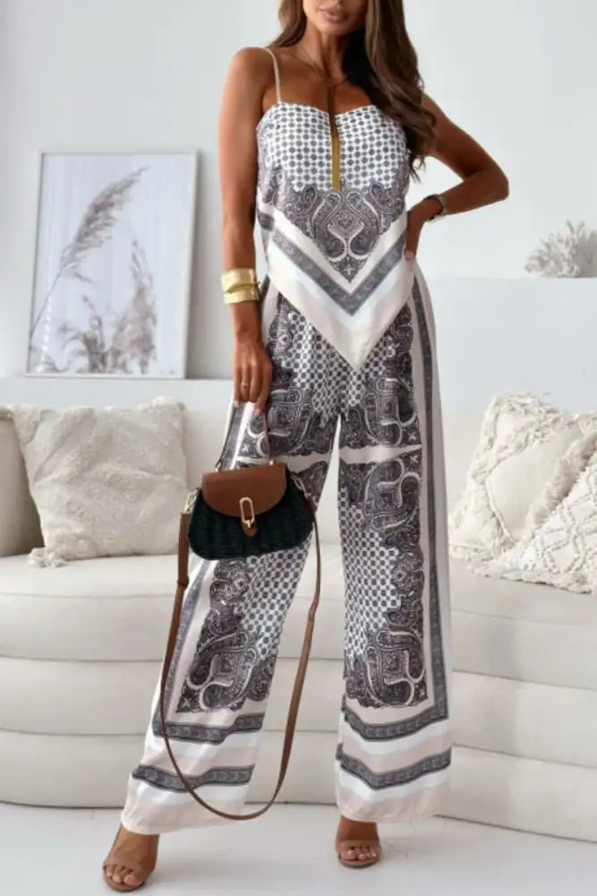Printed Cami and Wide Leg Pants Set