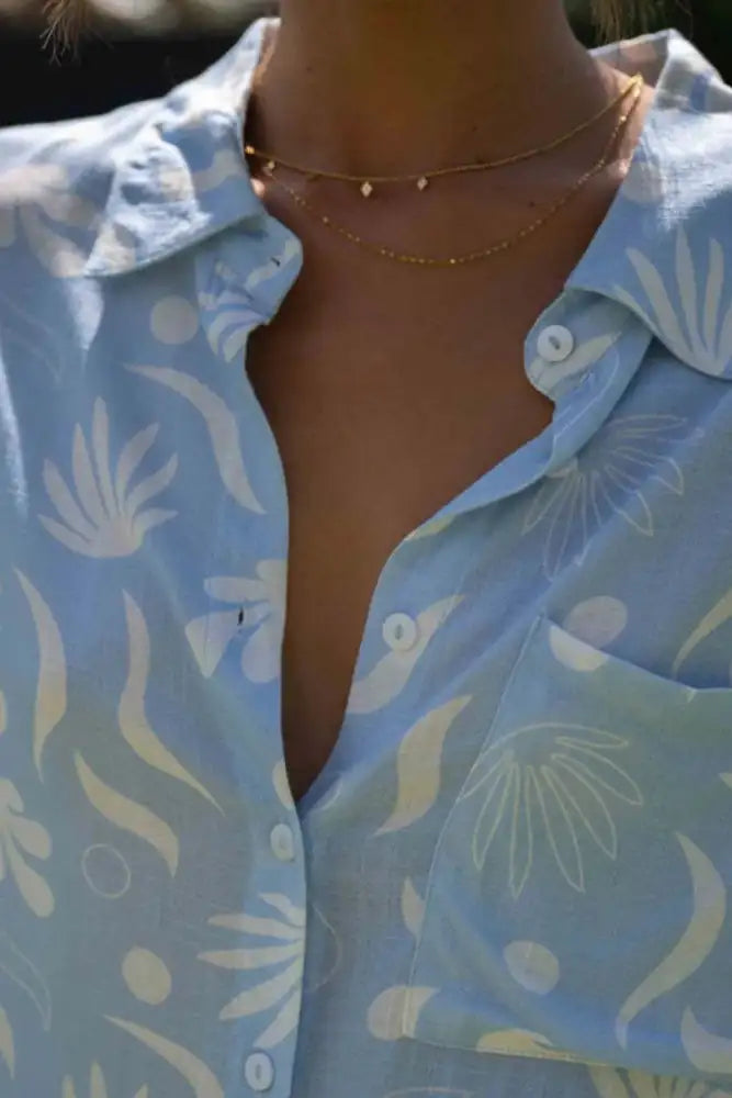 Printed Collared Neck Top and Shorts Set