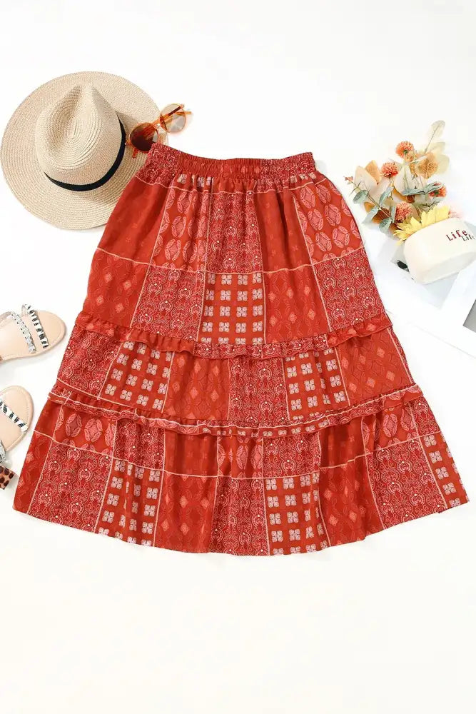 Printed Drawstring Midi Skirt