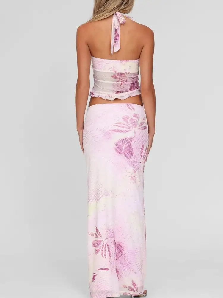 Printed Halter Neck Cami and Maxi Skirt Set