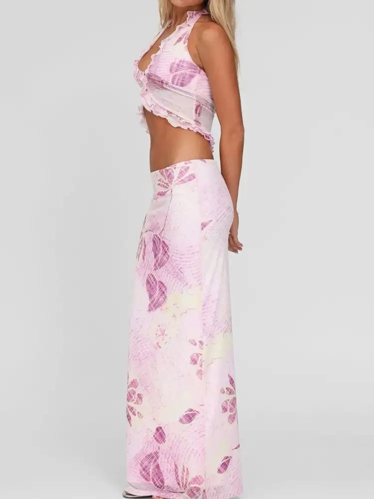Printed Halter Neck Cami and Maxi Skirt Set