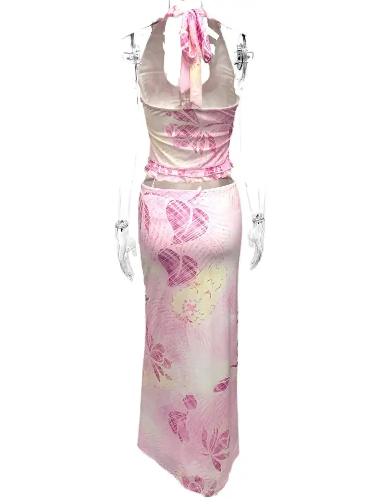 Printed Halter Neck Cami and Maxi Skirt Set