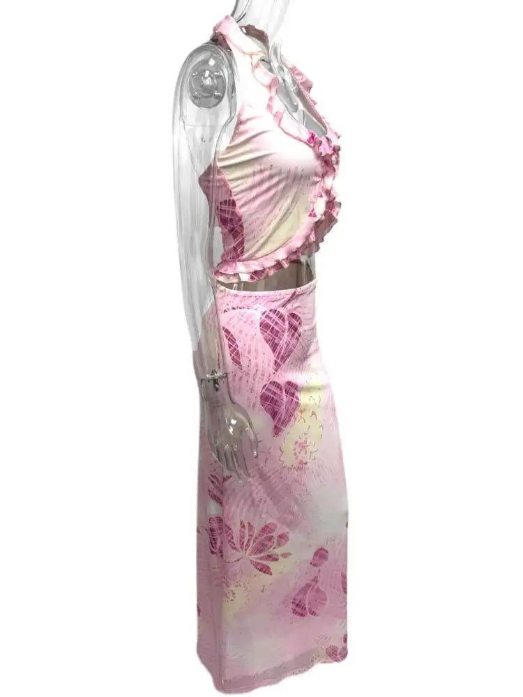 Printed Halter Neck Cami and Maxi Skirt Set