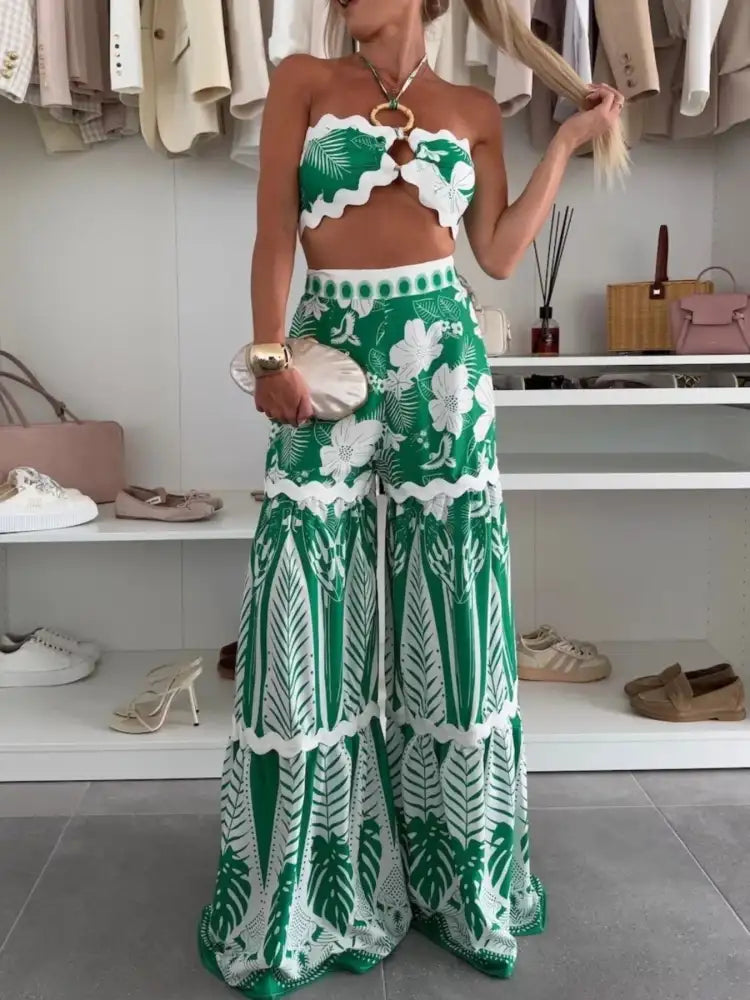 Printed Halter Neck Cami and Skirt Set