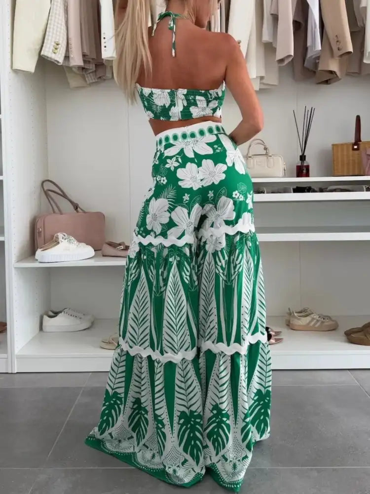 Printed Halter Neck Cami and Skirt Set