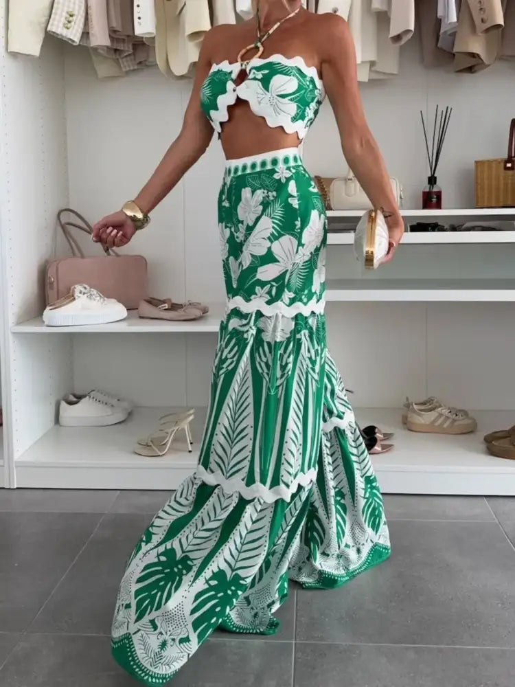 Printed Halter Neck Cami and Skirt Set