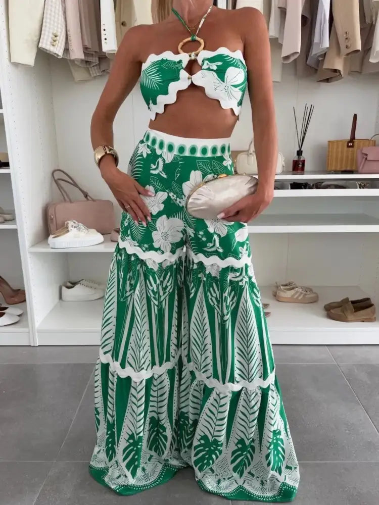 Printed Halter Neck Cami and Skirt Set