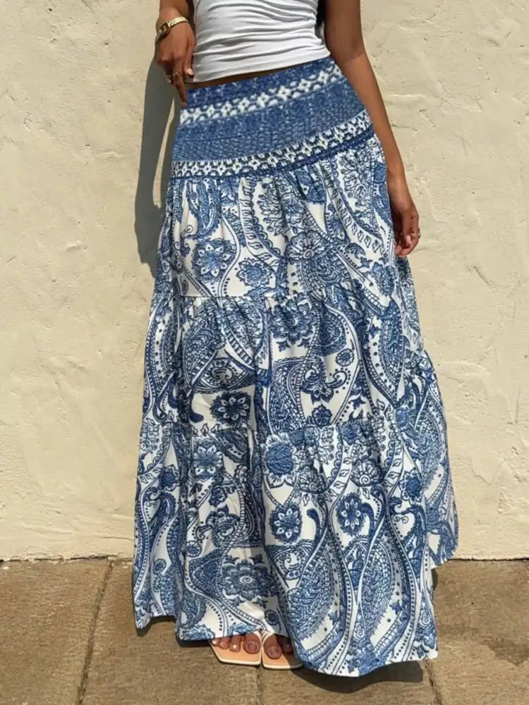 Printed High Waist Maxi Skirt