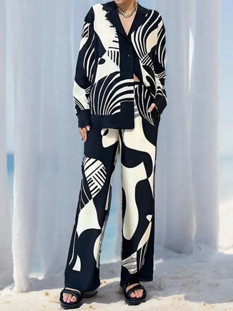 Printed Long Sleeve Shirt and Pants Set