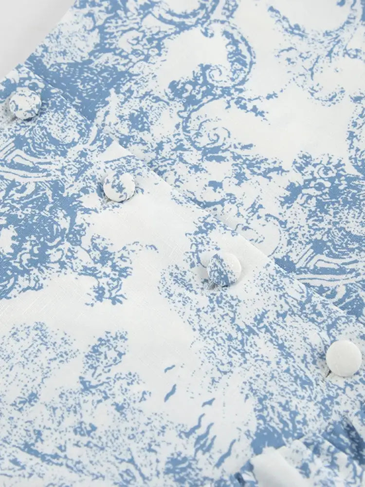 Printed Mock Neck Top and Skirt Set