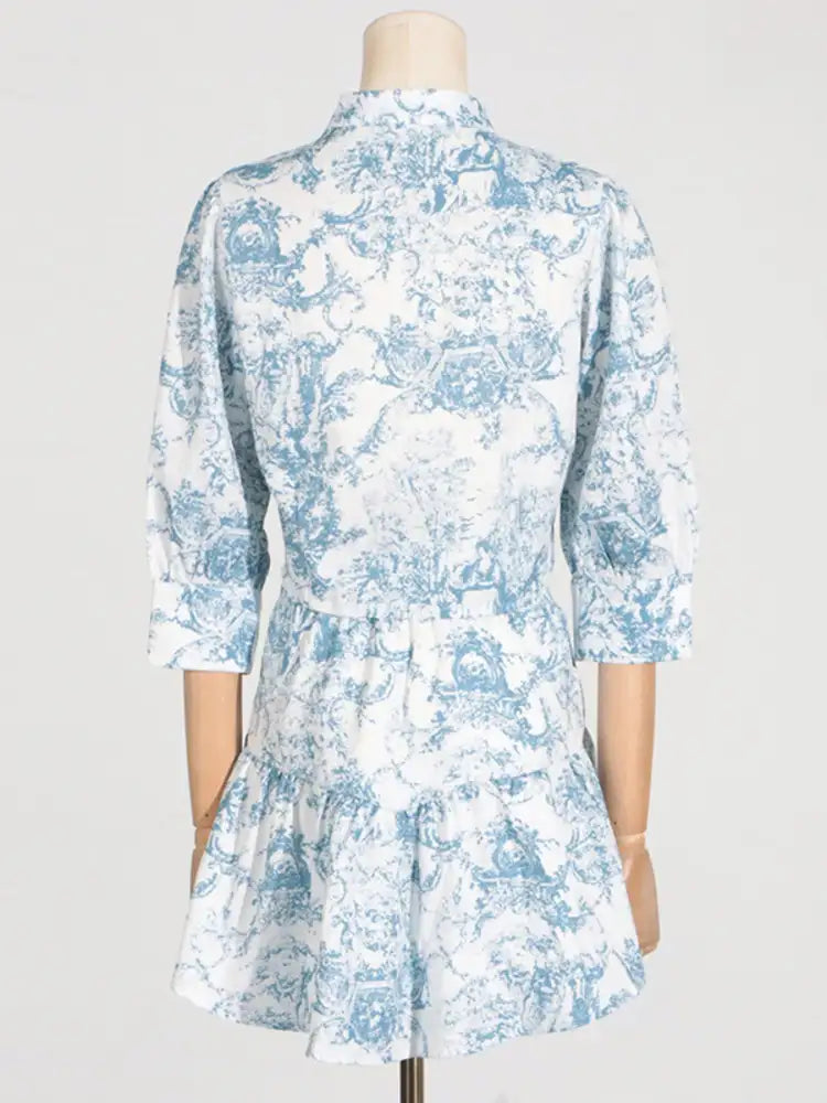 Printed Mock Neck Top and Skirt Set