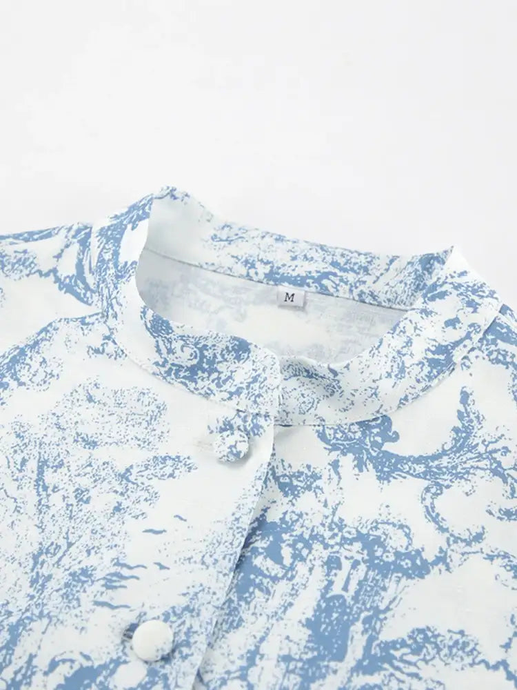 Printed Mock Neck Top and Skirt Set