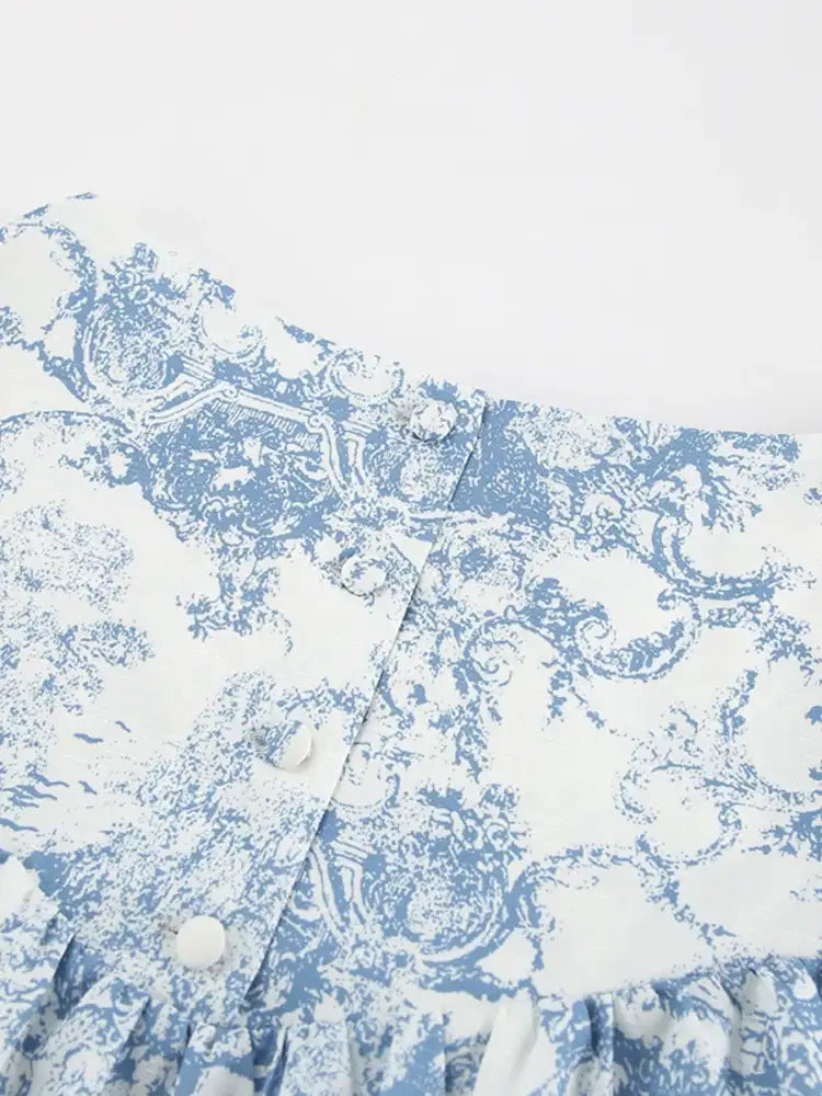 Printed Mock Neck Top and Skirt Set