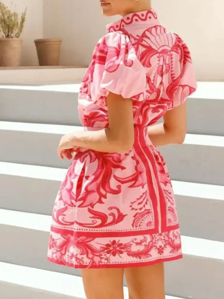 Printed Puff Sleeve Top and Skirt Set