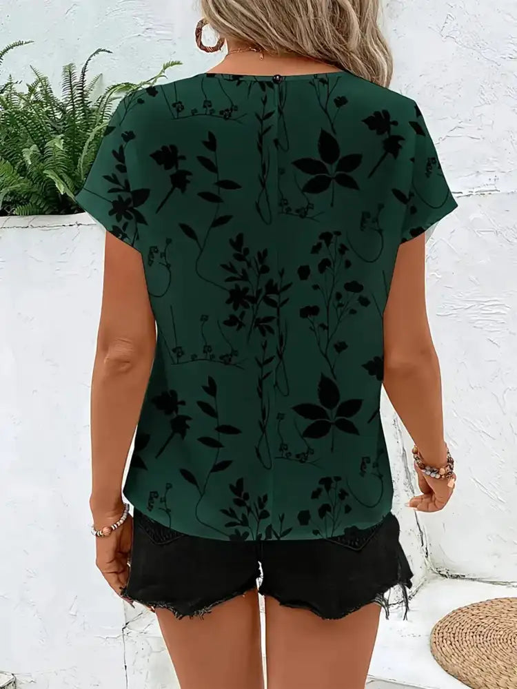 Printed Round Neck Short Sleeve Blouse