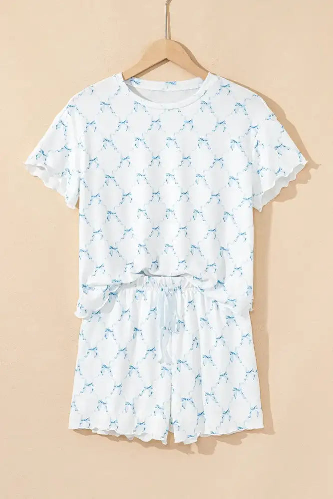 Printed Round Neck Top and Shorts Two-Piece Lounge Set