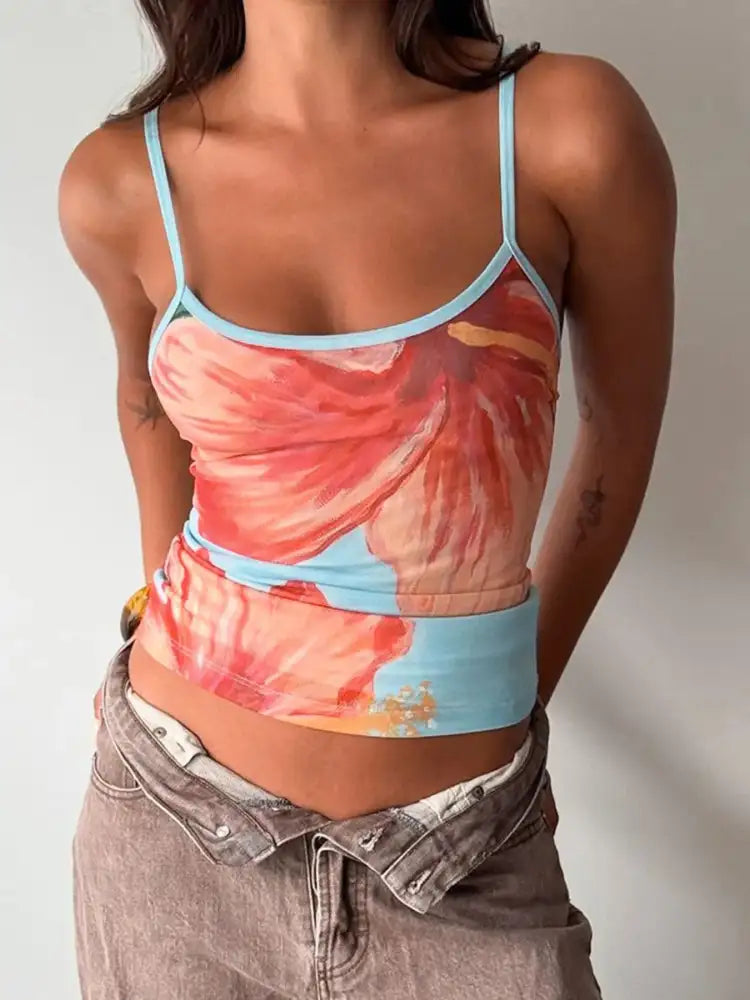 Printed Scoop Neck Cami and Skirt Set