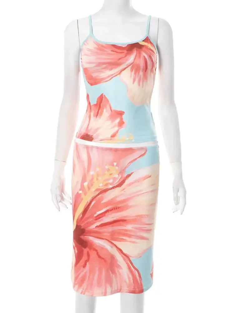 Printed Scoop Neck Cami and Skirt Set
