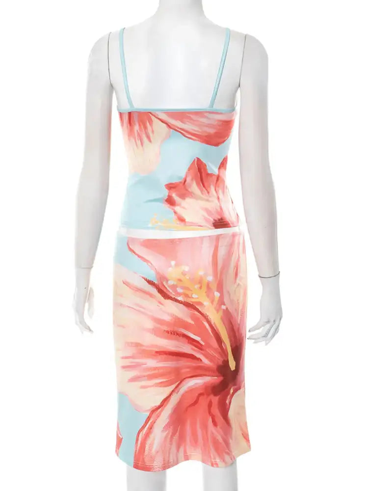 Printed Scoop Neck Cami and Skirt Set