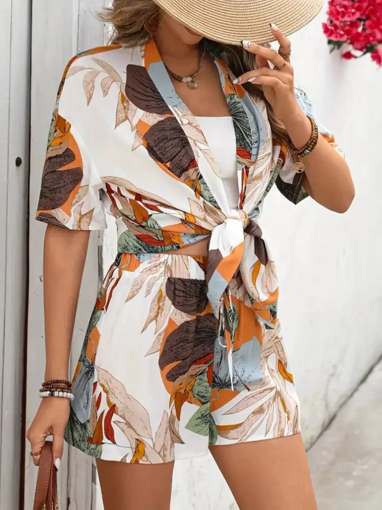 Printed Short Sleeve Shir and Shorts Set