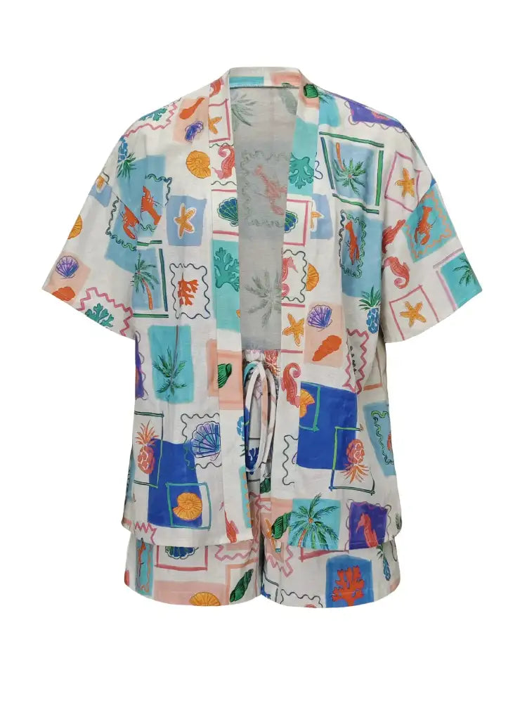 Printed Short Sleeve Shirt and Shorts Set