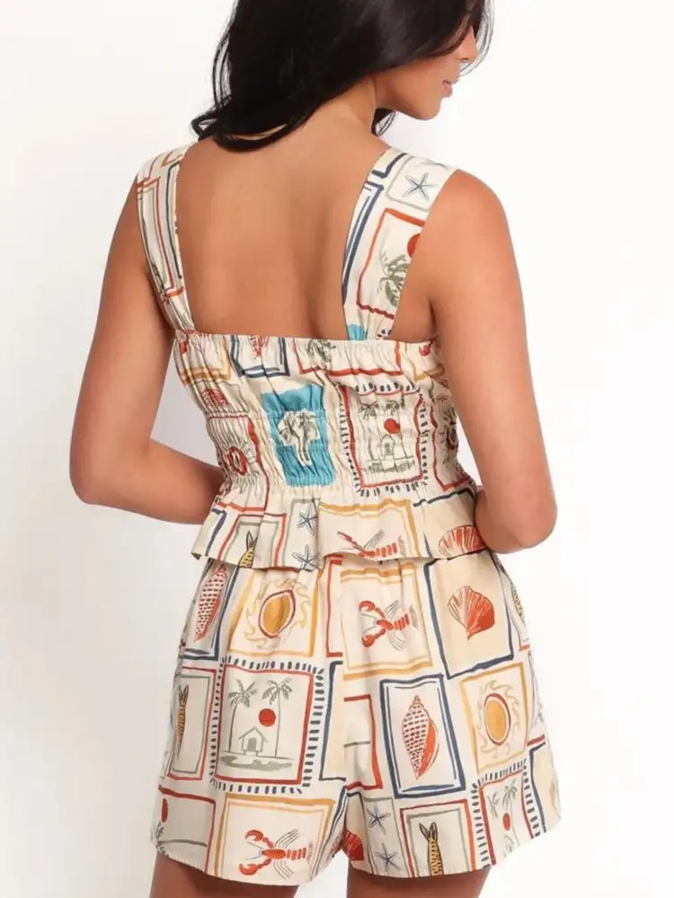 Printed Smocked Tank and Shorts Set