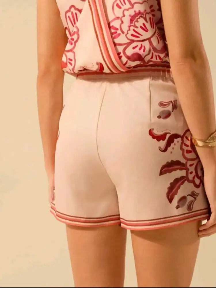 Printed Surplice Sleeveless Top and Skort Set