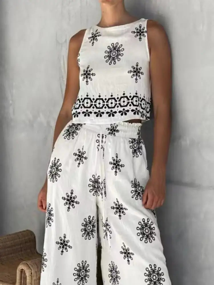Printed Tank and Wide Leg Pants Set