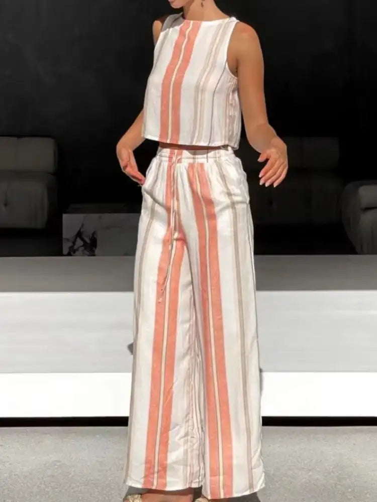 Printed Tank and Wide Leg Pants Set