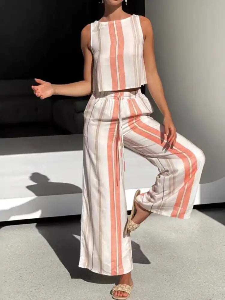 Printed Tank and Wide Leg Pants Set