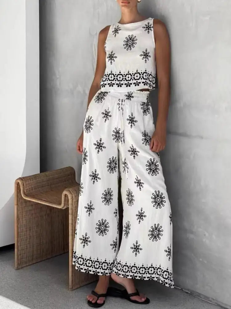 Printed Tank and Wide Leg Pants Set