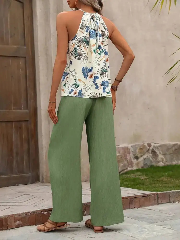 Printed Tank Top and Wide Leg Pants Set