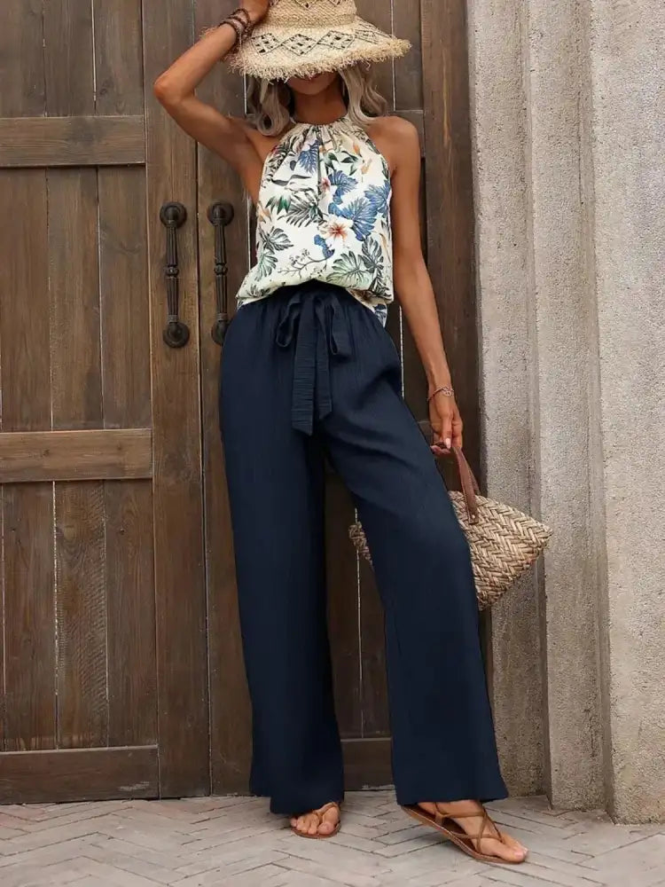 Printed Tank Top and Wide Leg Pants Set