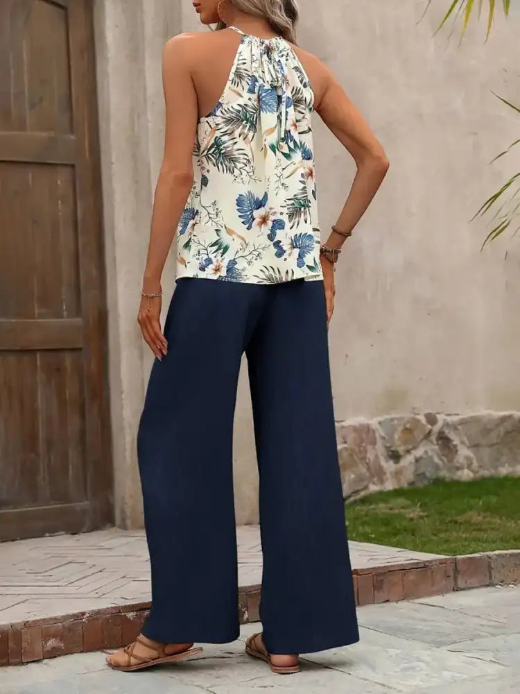 Printed Tank Top and Wide Leg Pants Set