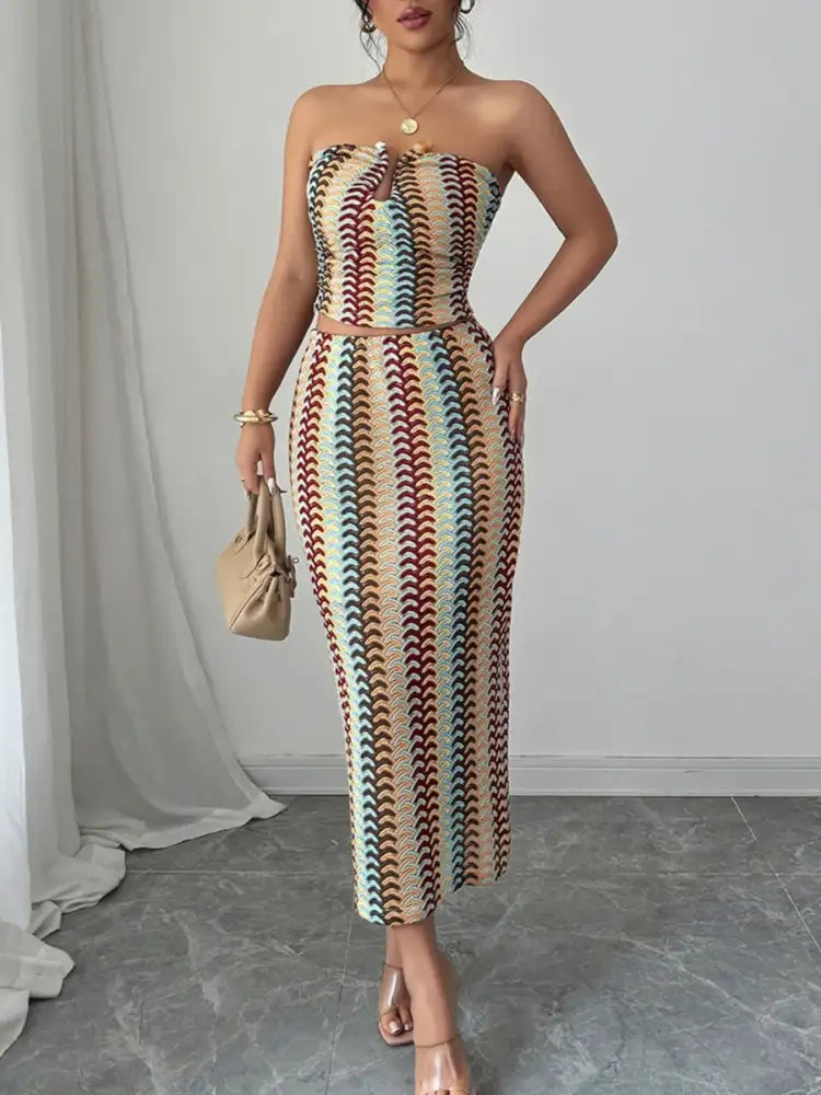 Printed Tube Top and Skirts Set