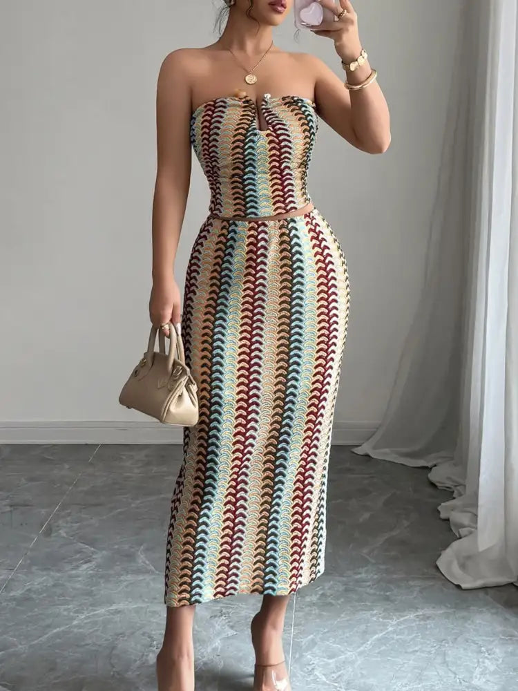 Printed Tube Top and Skirts Set