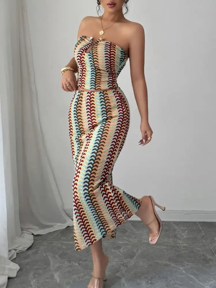 Printed Tube Top and Skirts Set