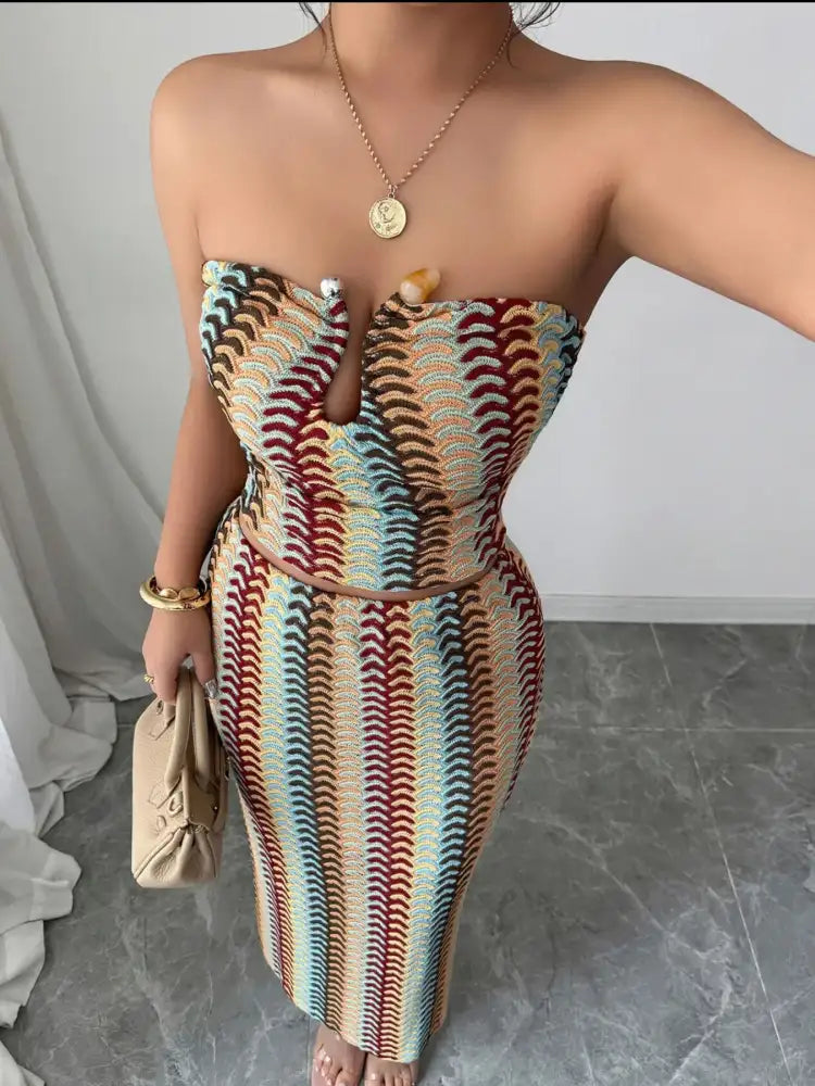 Printed Tube Top and Skirts Set