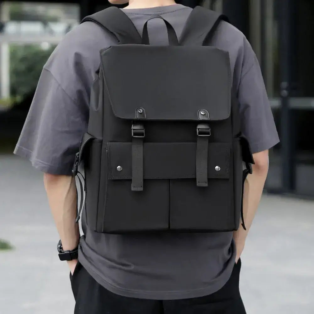 PU Leather Multi-Pockets Adjustable Strap Backpack Bag