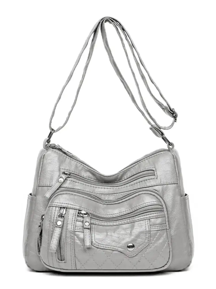 PU Leather Multi Pockets Adjustable Strap Shoulder Bag