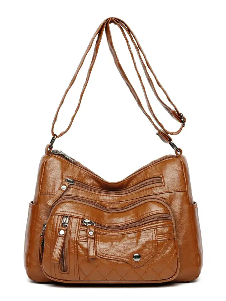 PU Leather Multi Pockets Adjustable Strap Shoulder Bag