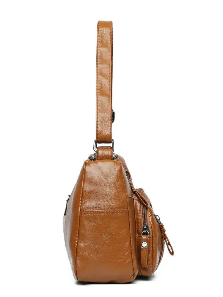 PU Leather Multi Pockets Adjustable Strap Shoulder Bag