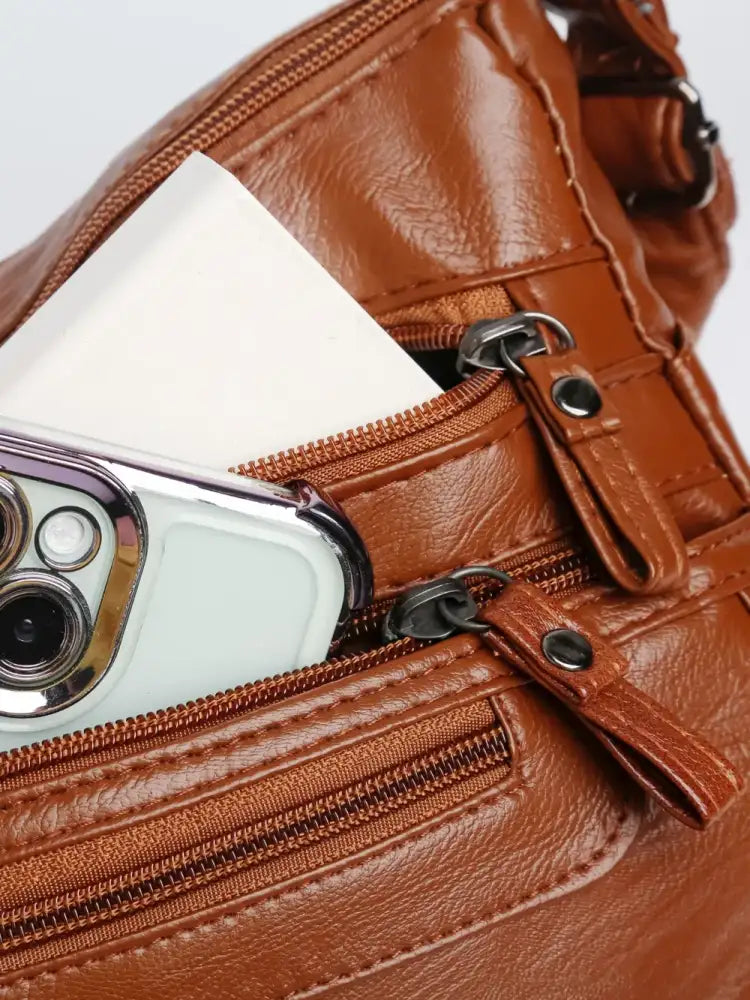 PU Leather Multi Pockets Shoulder Bag